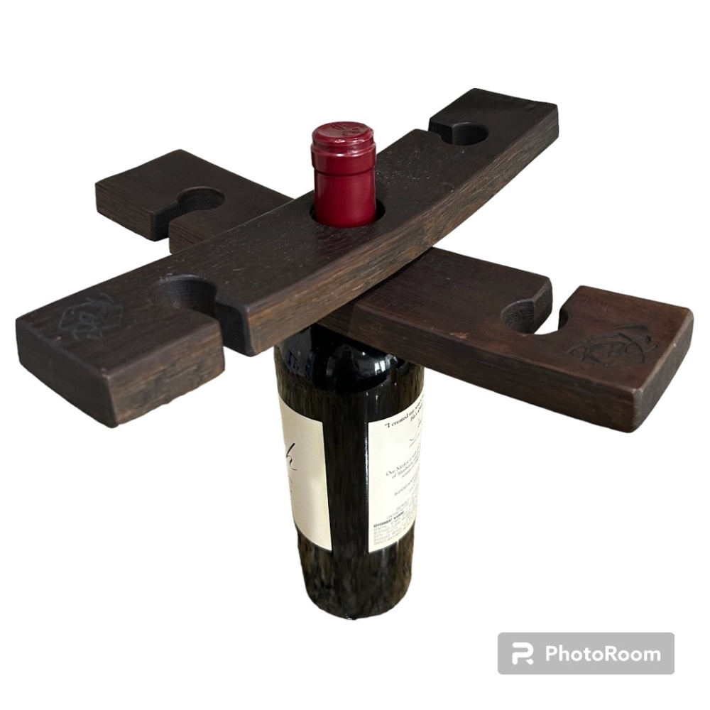 Wood Wine Bottle and Glass Caddy Holder Display Hand Carve Butler Dark Stain KBC